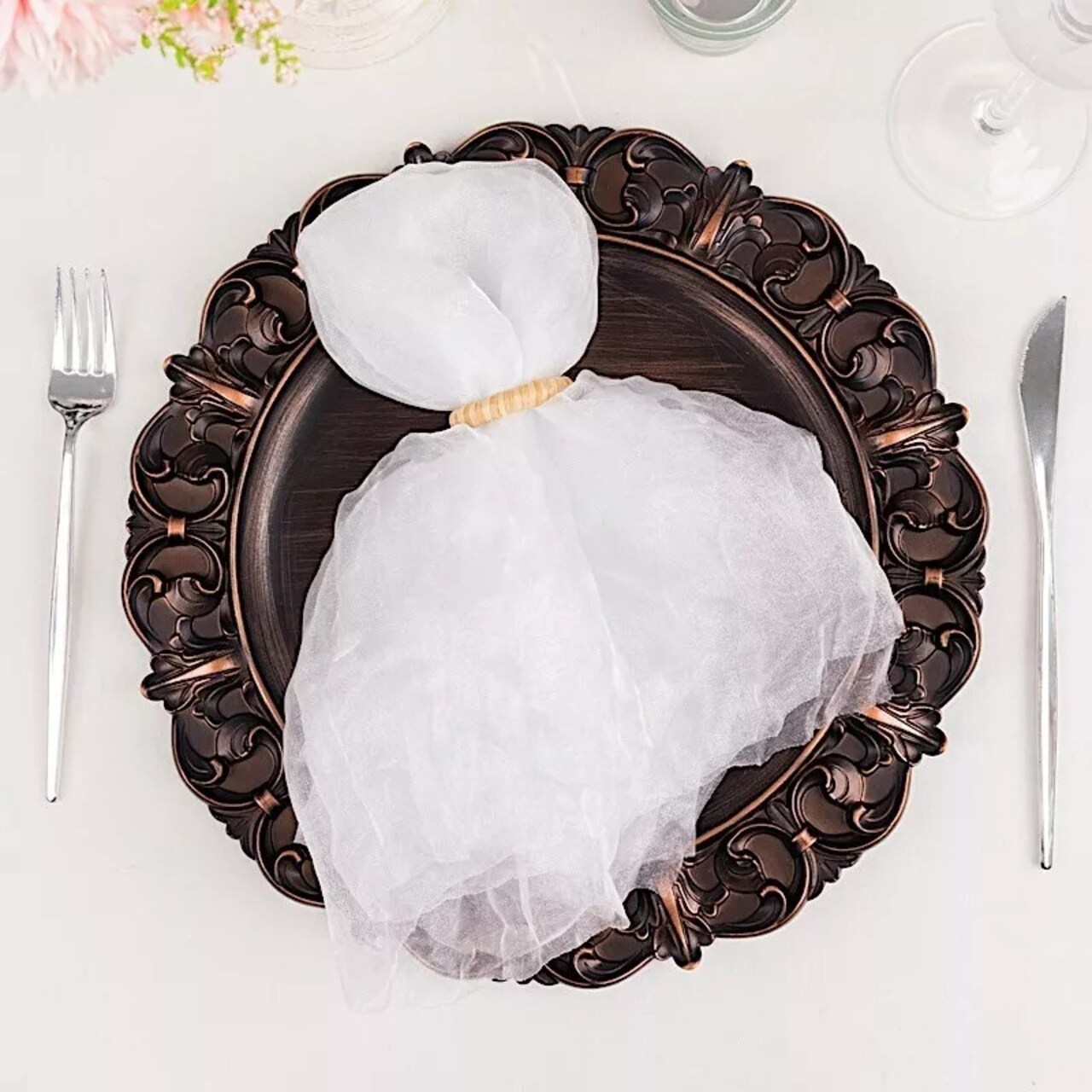 5 5 WHITE Sheer Crinkled Organza Decorative Table Dinner NAPKINS